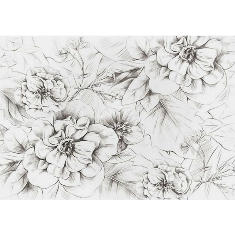 Peony Sketch Wall Paper Murals Modernist Waterproof Bedroom Wall Art, Made to Measure