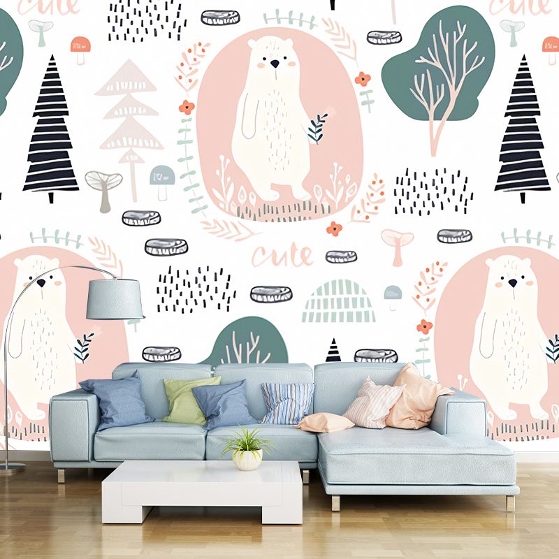 Contemporary Cute Bear Wall Mural Decal in Pink Children's Bedroom Wall Decor, Custom-Printed