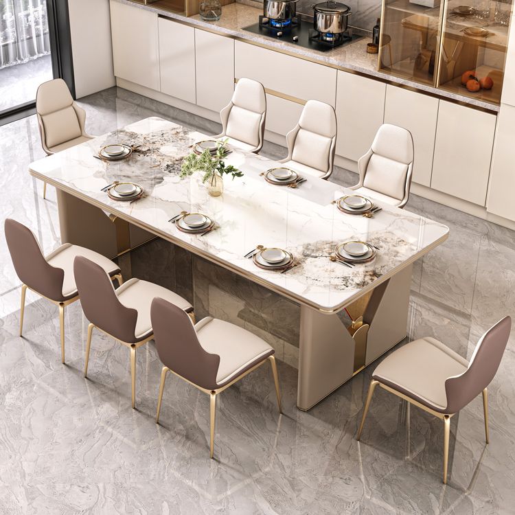 High Gloss White Dining Table Set 1/4/5/7 Pieces Stone Dinette Set for Kitchen