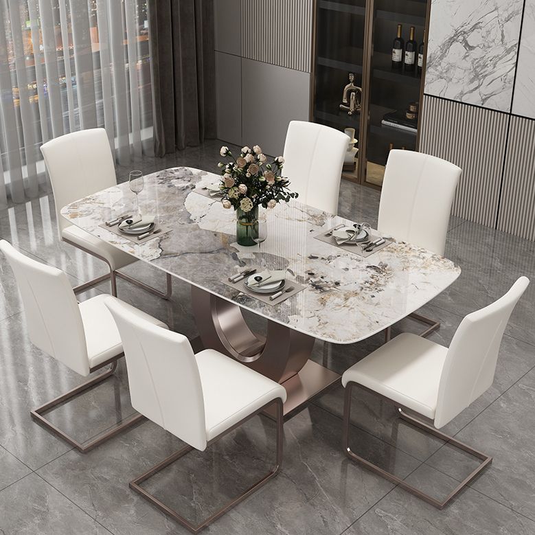 Luxury Sintered Stone Top Table Rectangle Indoor Table with Gold Metal Pedestal