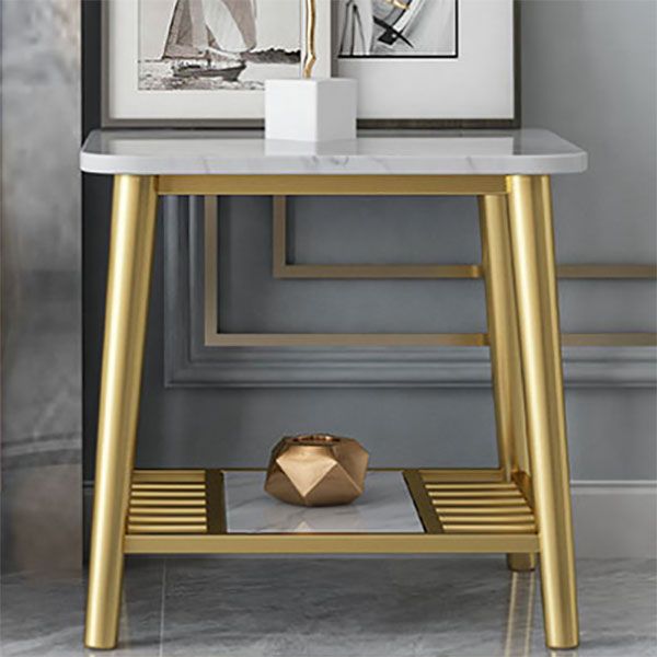 Rectangle Slate Top Side Table 21.65" Tall Metal 4 Legs End Table with Shelf
