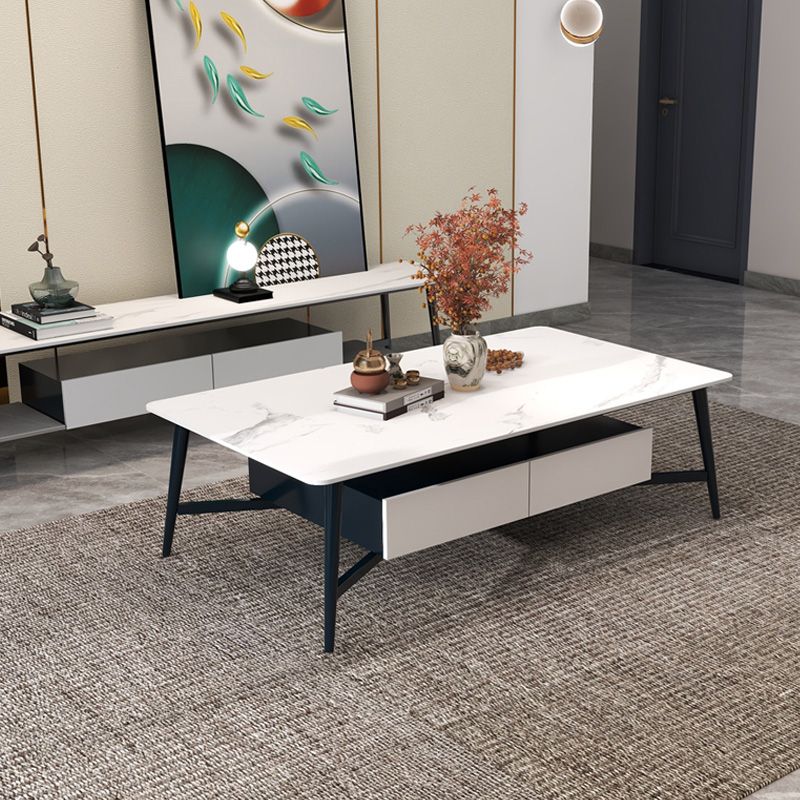 4 Legs Slate Cocktail Table Shelf Included Rectangular Coffee Table