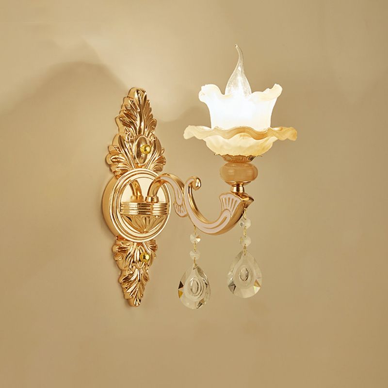 Frosted Glass Lotus -vormige wandbevestiging Licht Vintage woonkamer SCONCE LICHTING IN GOUD