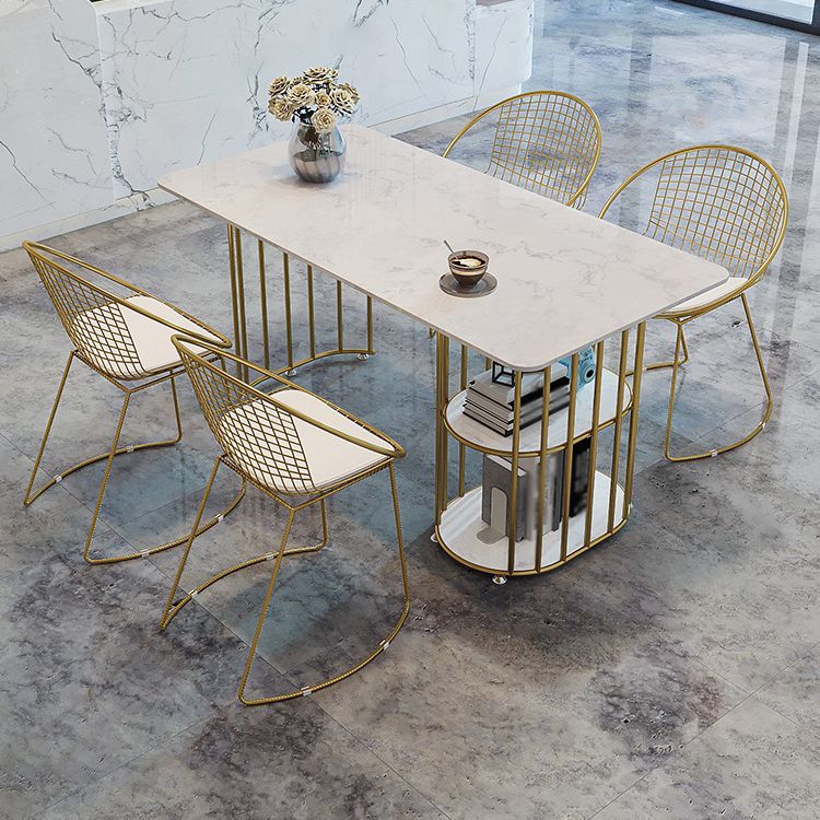 Mesa de comedor rectangular contemporáneo de metal Mesa de piedra sinterizada para cocina y comedor