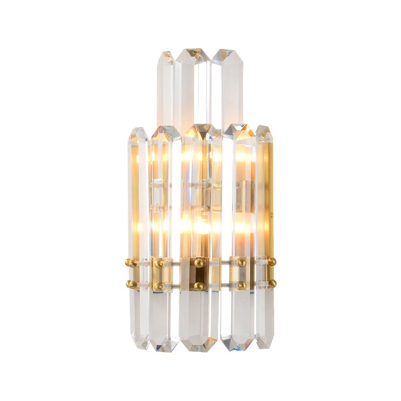 2 Tiers Clear Crystal Prism Wall Light Contemporary 2 Heads Gold Wall Sconce for Restaurant