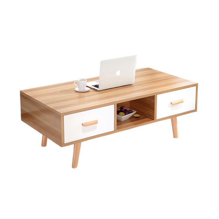 Modern 4 Legs Cocktail Table Wood 1 Single Coffee Table with Drawers