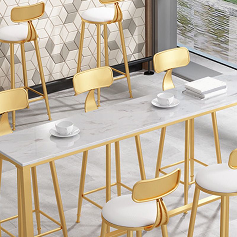 Rectangular Bar Height Table White Faux Marble Top Bistro Pub Table