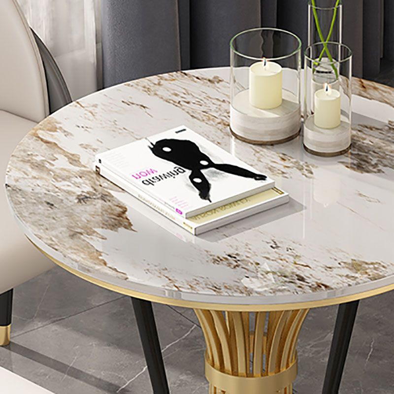 Traditional Luxury Dining Table Sintered Stone Round Table with Gold Base