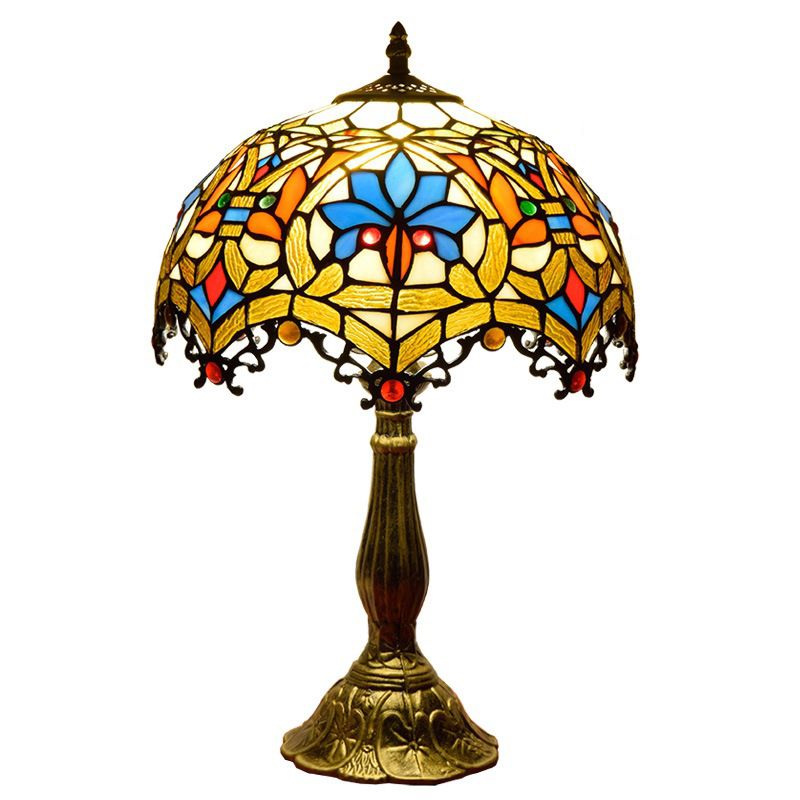Lampada da comtore a forma di ciotola macchiata in vetro in stile tiffany leggero in multicolori