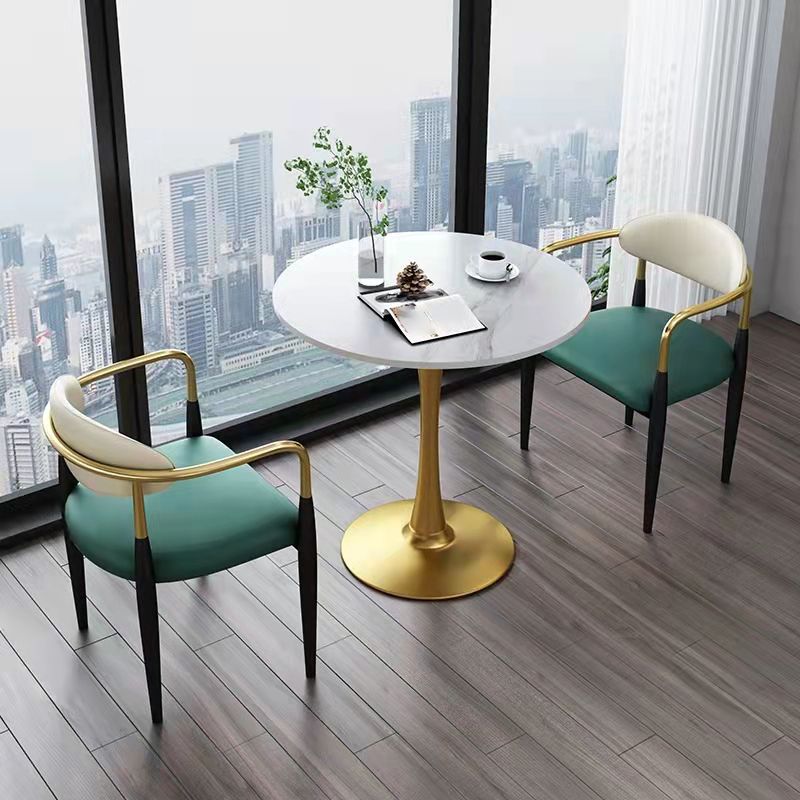 Silla de comedor de cuero estilo diseñador con acabado mate y respaldo abierto (juego de 2)