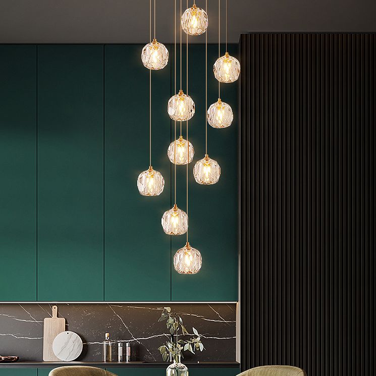 Sfera lampada a sospensione cristallo smussata moderna semplicità finitura ottone a soffitto multiplo
