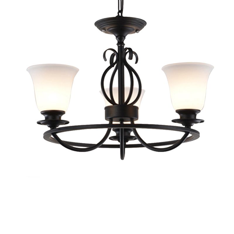 Bell Frosted Glass Chandelier Lighting Traditional 3/6/8 Lights Living Room Pendant Lighting in Black