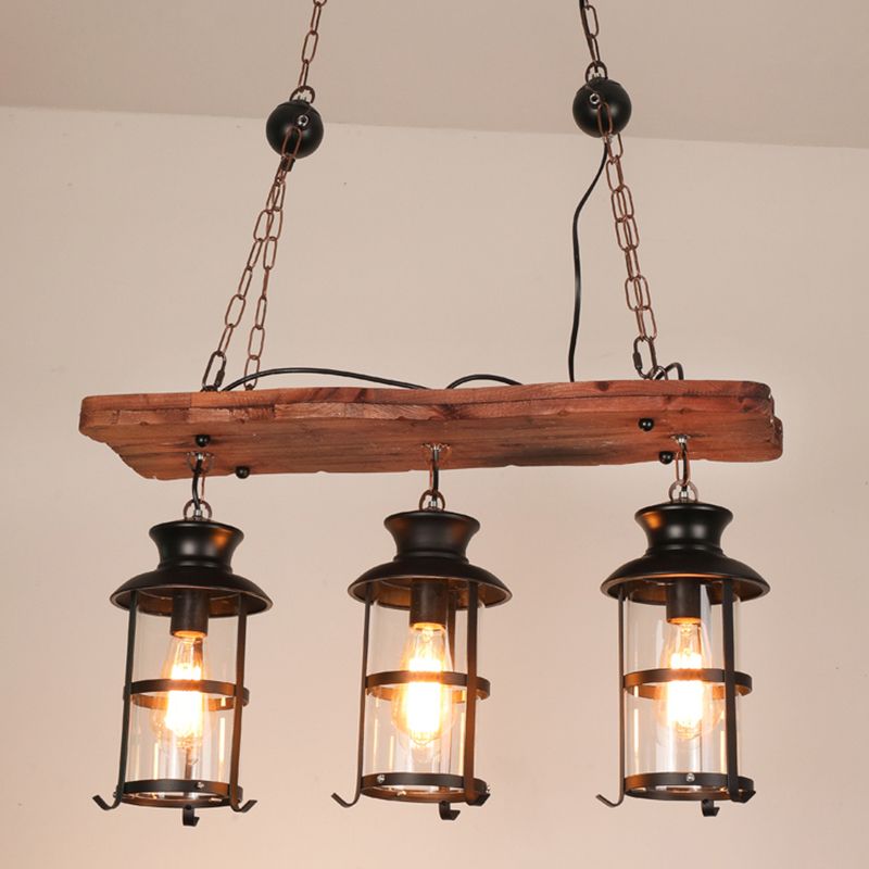 Industrial 3 - Light Ceiling Pendant Light Wood and Iron Kitchen Island Fixture in Black
