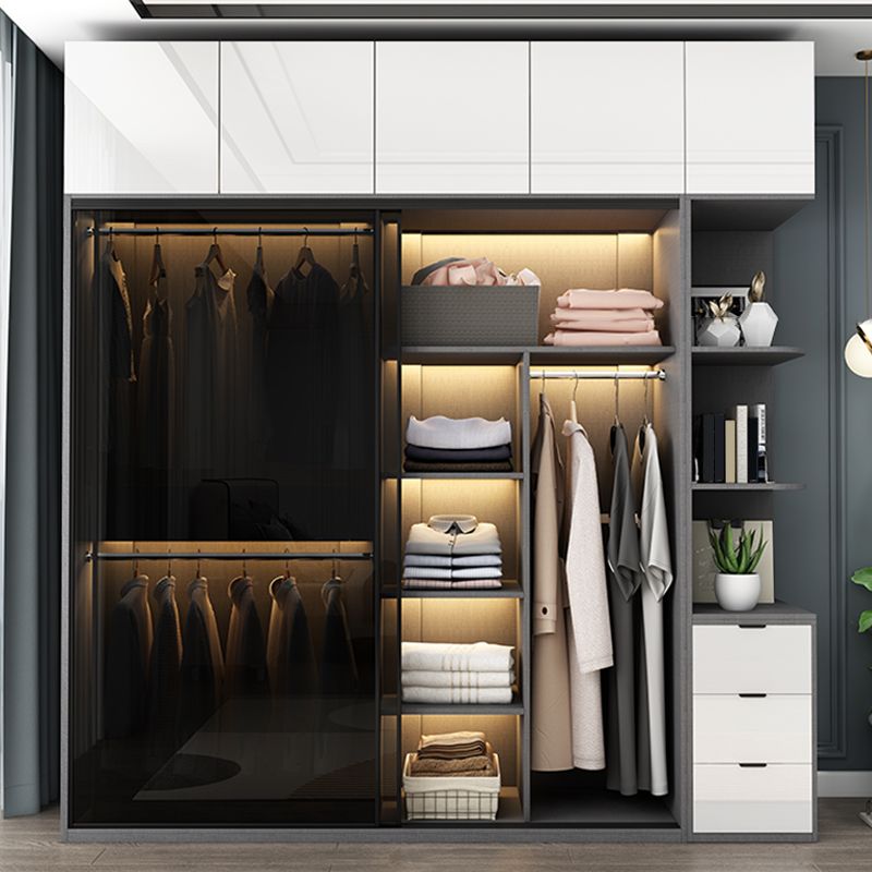 Modern Style Glass Wardrobe 1-Drawer Bedroom Wardrobe Closet