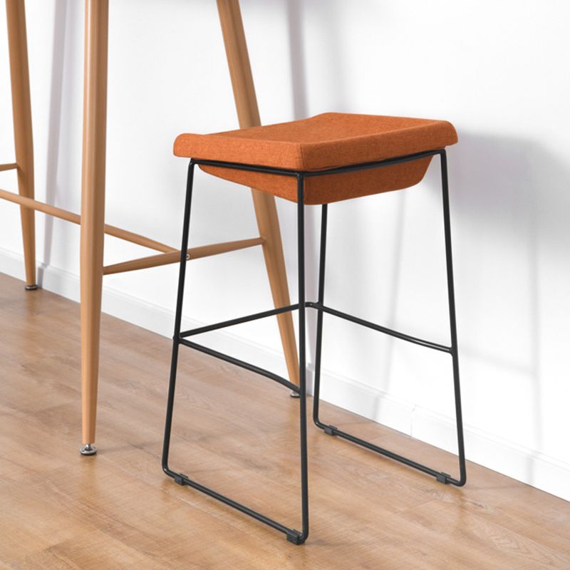 Modern Armless Backless Counter Stool Iron Bar Stool with Cushion and Pedal for Kitchen