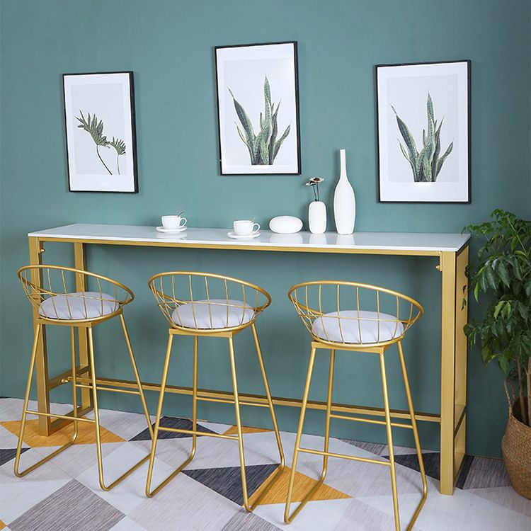 1/4/7 Pieces Glam Iron Bar Table Set Rectangle White Faux Marble Bistro Set with Footrest