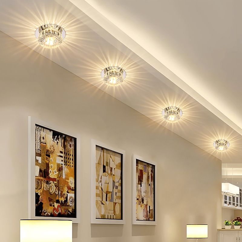 Chrome Pumpkin Ceiling Lighting Modern Style Clear Crystal LED Flushmount Light for Hallway
