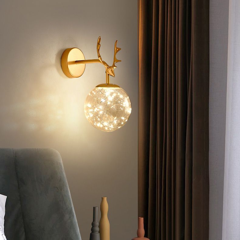 Modern Style Spherical Shape Wall Sconce Glass 1 Light Sconce Lighting for Bedside