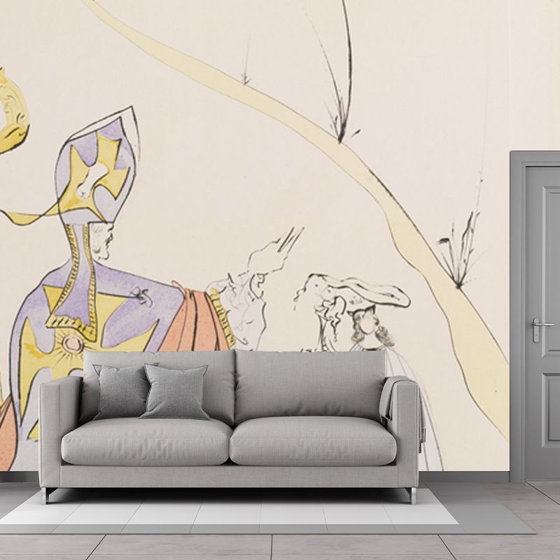 Religious Crown Ceremony Mural Surrealism Non-Woven Cloth Wall Covering in Pink for Home
