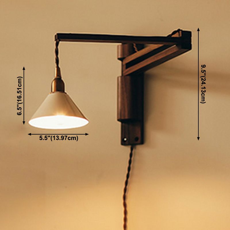 Retro Style Wood Wall Light Metal Shade Fold Wall Sconce for Living Room