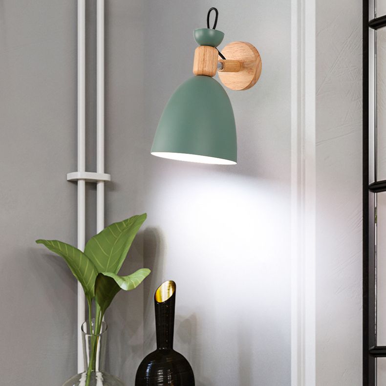 Wrought Iron Macaron Wall Sconce in Modern Concise Style Wooden Dome Wall Lamp for Interior Spaces