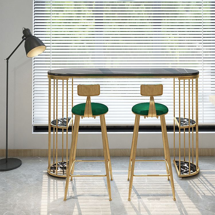 Oval Sintered Stone Bar Table Metal Base Dining Table with Storage Shelves