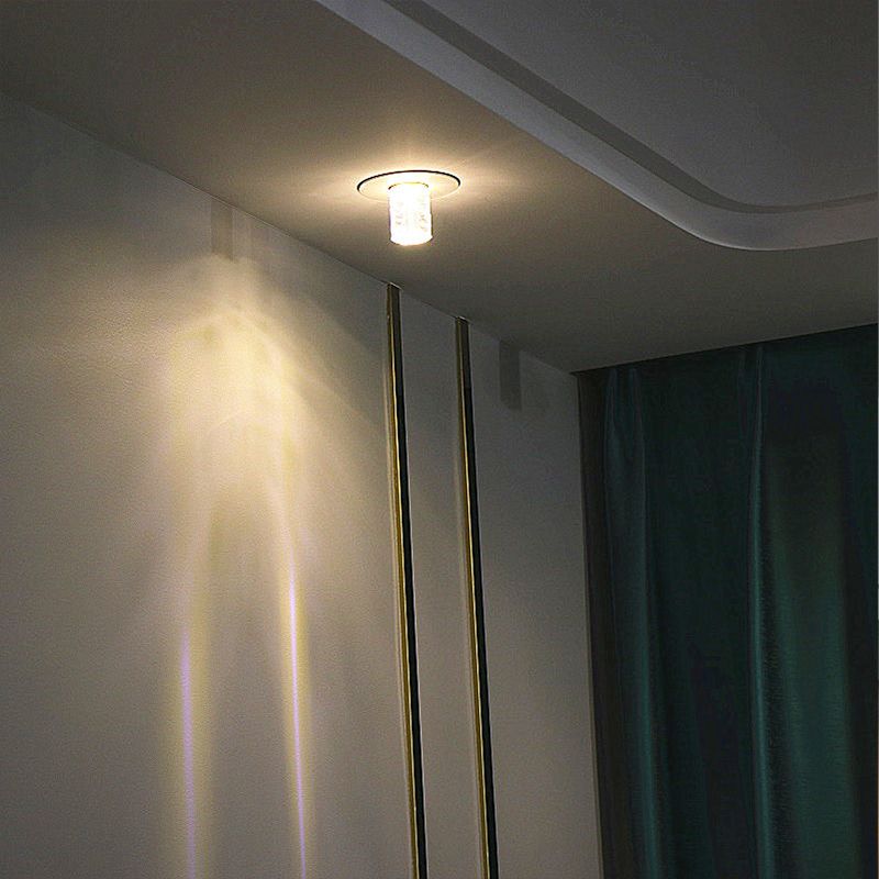 LED Hallway Ceiling Light Fixture Contemporary Flush Mount with Cylinder Clear Crystal Shade