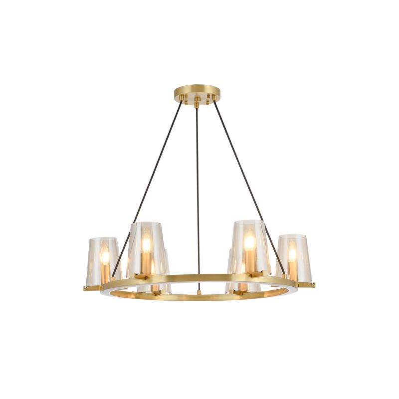 Cono 6/8-bulbone appeso il lampadario colonialista oro trasparente in vetro a sospensione con design rotondo