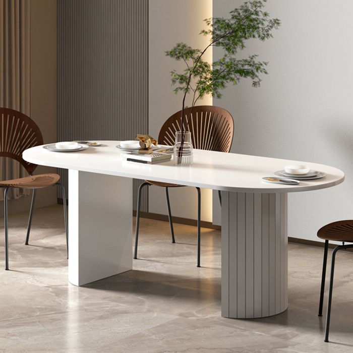 Metal Contemporary Double Pedestal Dining Table Sintered Stone Table for Dining Room