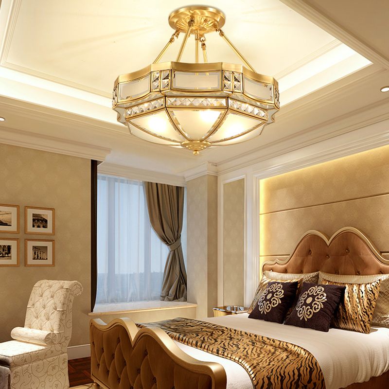 4 Testa Mano - Soffietto Vetro Soffiato Vintage Gold Bowl a forma di corridoio semiflush chandelier con Crystal Decor