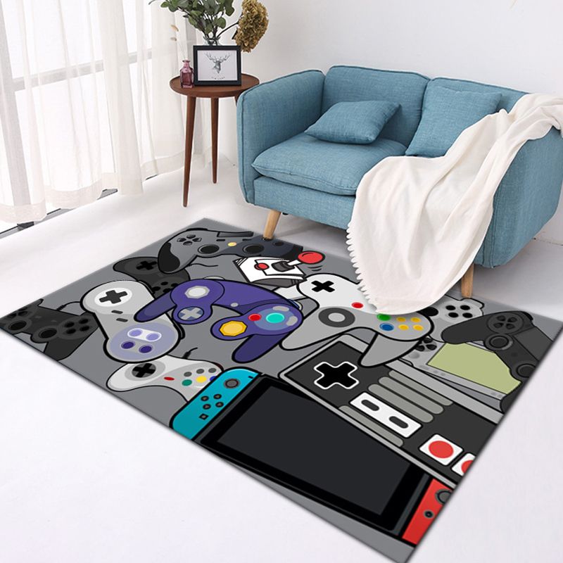 Trendy Game Controller Print Rug Polyester Carpet Non-Slip Backing Area Rug for Living Room