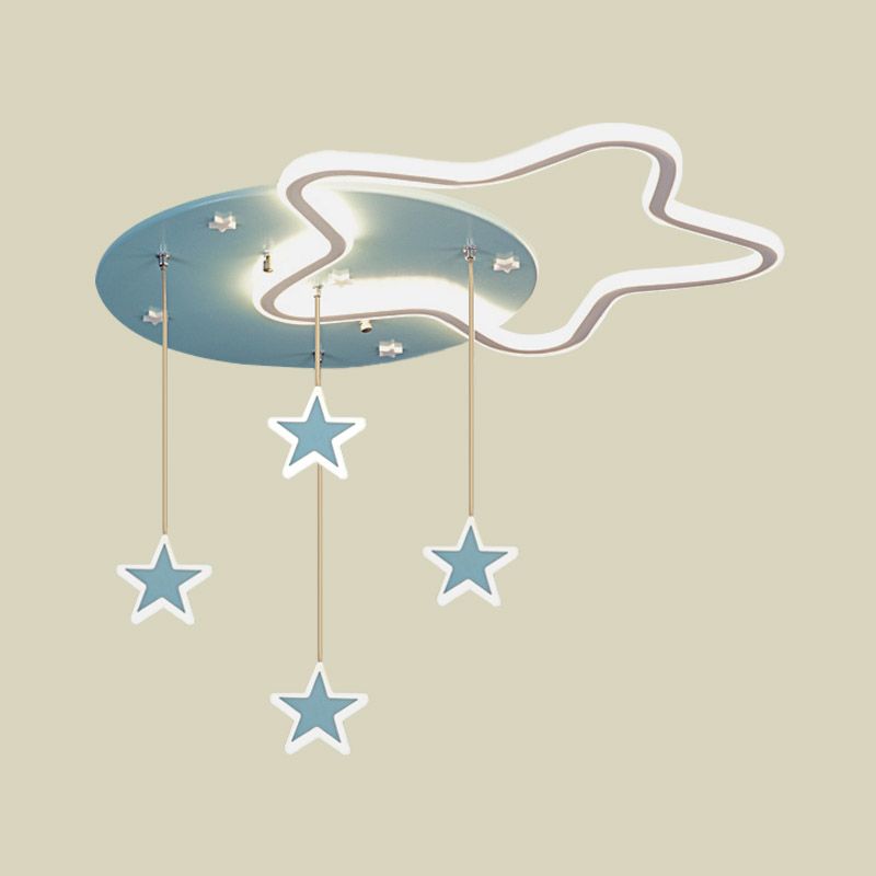 Star/Cloud/Loving Heart LED Ceiling Flush Kids Acrylic Children Bedroom Flush Mount Lamp with Drape in Pink/Blue