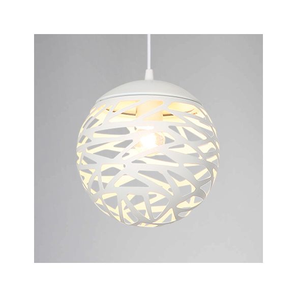 8"/12" W Stenciled Metal Shade Pendant Light Contemporary 1 Light Dining Room Hanging Light in Black/White