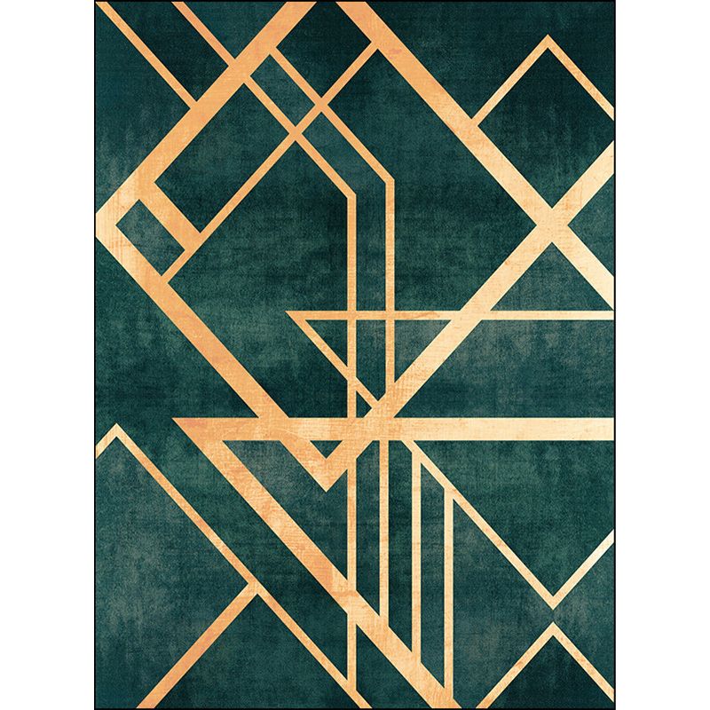 Green Bedroom Rug Modern Geometric Stripe Irregular Shape Pattern Area Rug Polyester Machine Washable Carpet