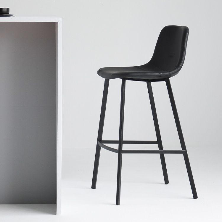Modern Armless Bar Stool PU Leather Low Back Stools with Metal Frame