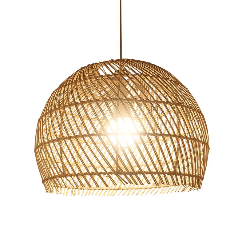 Handcrafted Rattan Suspension Light Simplicity 1-Light Wood Pendant Light Fixture for Restaurant