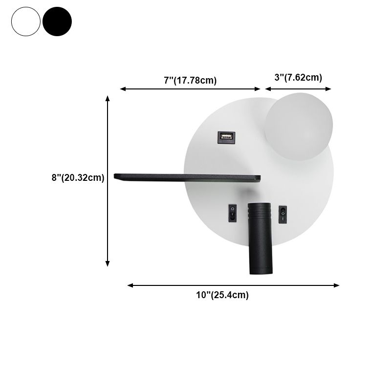 Round USB Reading Wall Lamp Nordic Metallic Bedside LED Wall Light