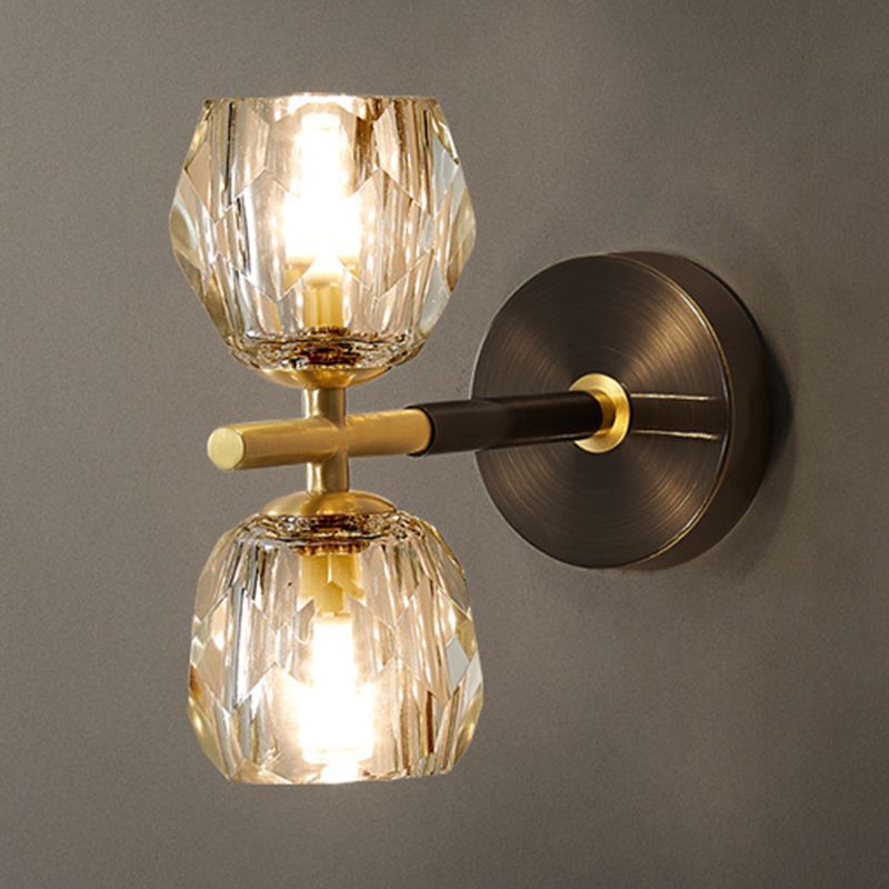 1 / 2 - Light Brass Wall Armed Sconce in Black and Gold Wall Light with Crystal Shade