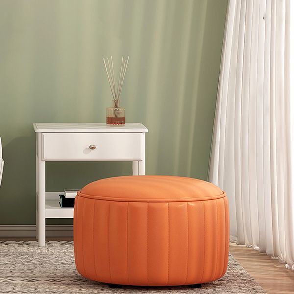 Orange Leather Pouf Modern Round Pure Color Pouf for Drawing Room