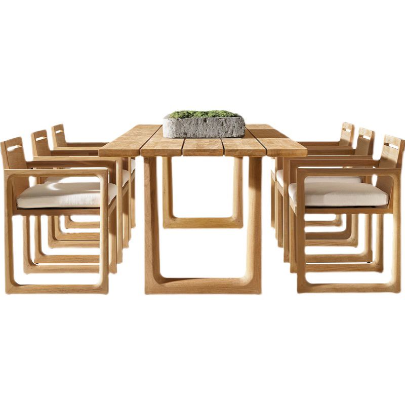 Modern Patio Dining Table Set 1/7 Pcs Solid Wood Patio Dining Table and Upholstered Chairs