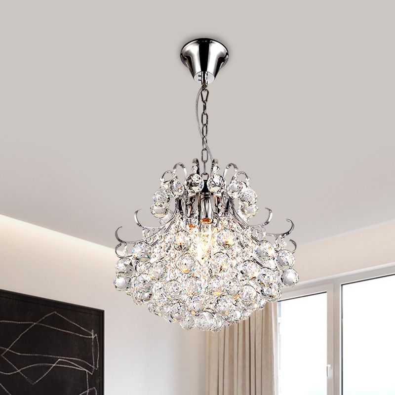 Cascading Ceiling Chandelier Contemporary Clear Crystal 4 Heads Chrome Hanging Pendant Light for Bedroom