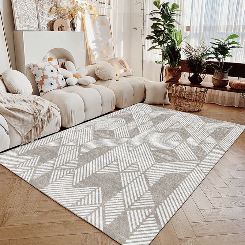 Gray Modern Rug Polyester Abstract Line Rug Non-Slip Backing Rug for Living Room