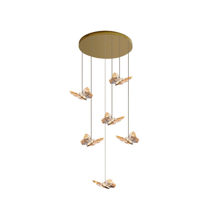 Luz de colgante de clúster de mariposa acrílica Estilo moderno Multi luces transparentes Luz de techo colgante