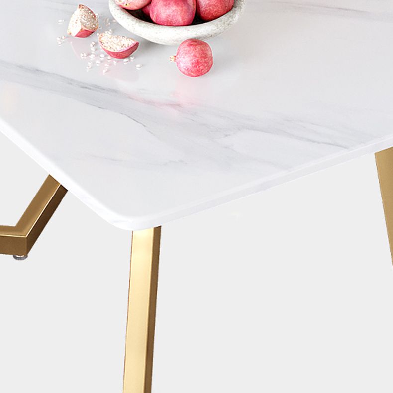 Minimalist Rectangle Shape White Dining Table Sintered Stone Standard Dining Table for Kitchen