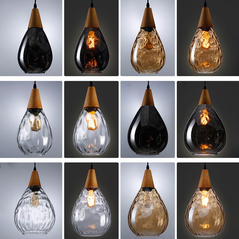Cortique créatif moderne simple Cone en bois léger lampe suspendue avec une teinte en verre