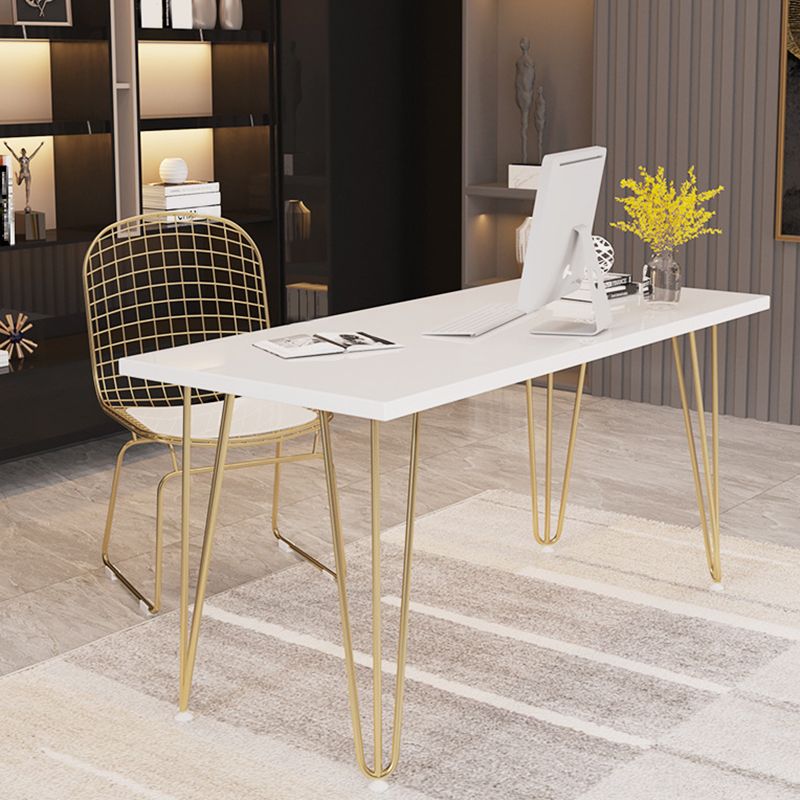 Rectangular Glam Writing Desk White Wooden Writing Desk with Metal Legs