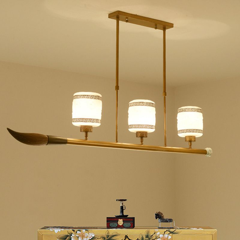 3-Light Island Lighting Fixtures Modern Restaurant Suspension Lamp with White Glass Shade