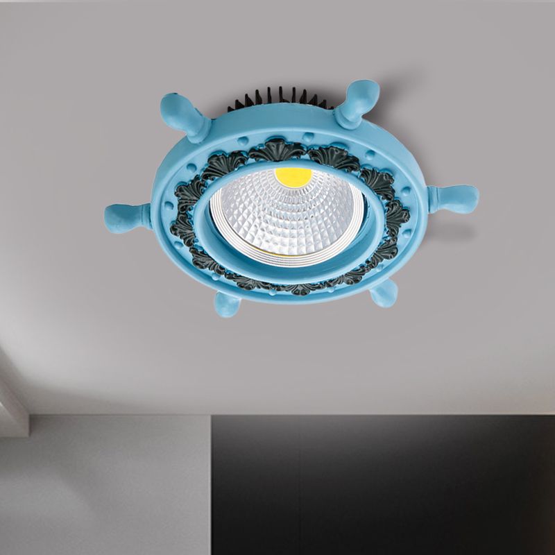 Simplicity LED Flush Lamp Fixture Black/White/Blue Rudder Ceiling Mounted Light with Resin Shade