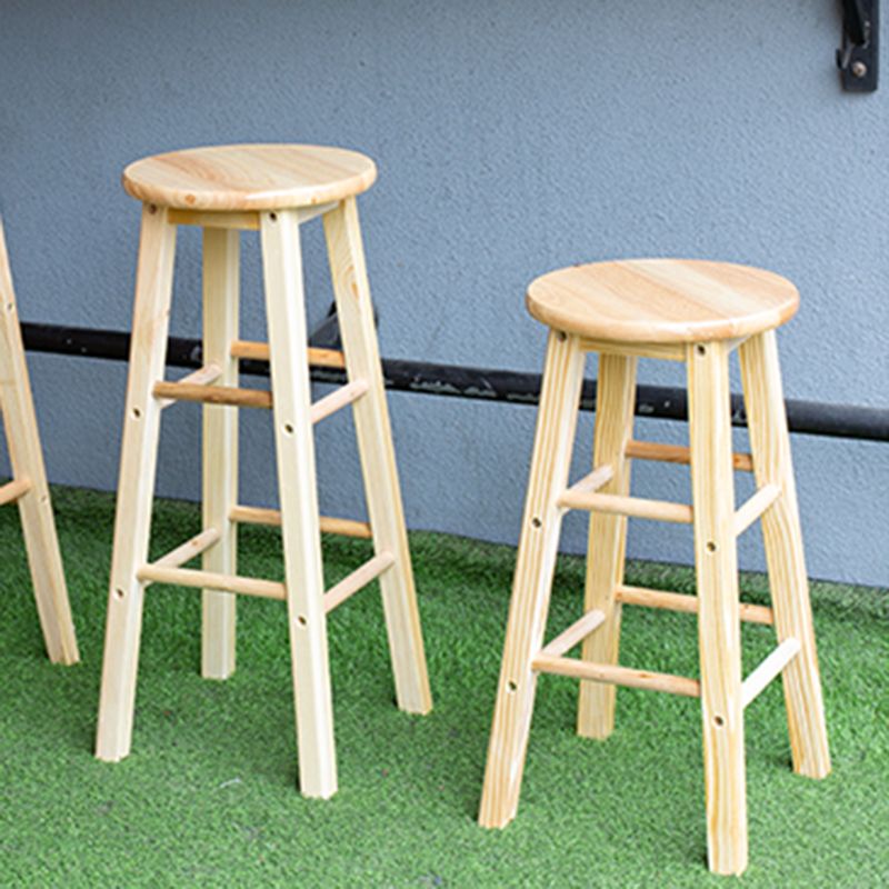 Modern Armless Backless Stool Wood Household Bar Stool with Wooden Seat and Pedal