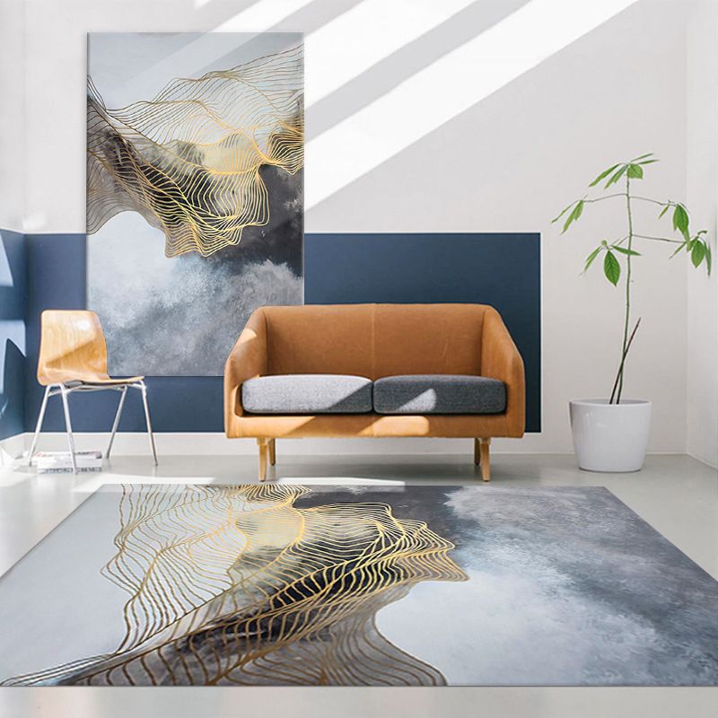 Grey Modern Rug Polyester Line Rug Non-Slip Backing Rug for Home Decoration